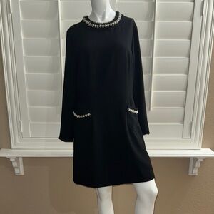 Jill Jill Stuart Women's Pearl Crepe Dress with Sleeves Black